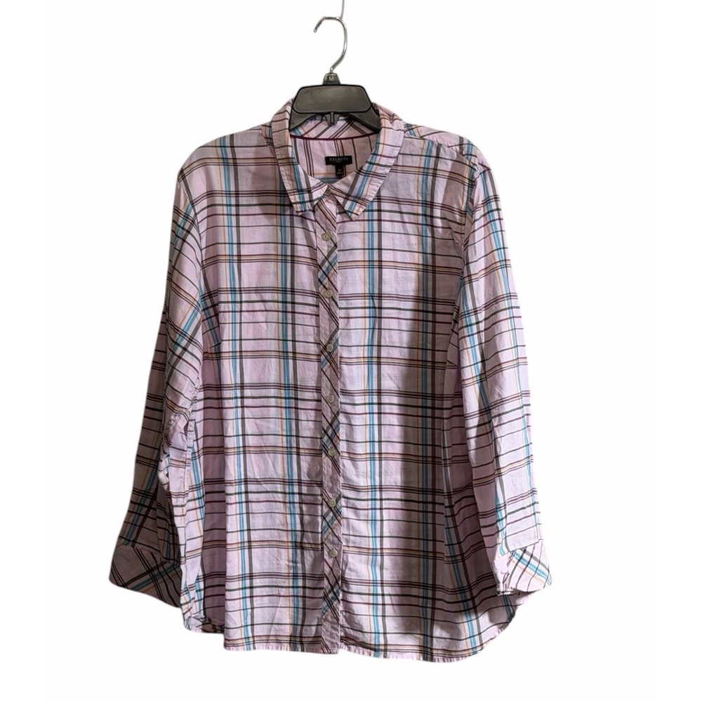 Talbots 3X Plaid Button Front Shirt Long Sleeve Collared Lightweight Cotton